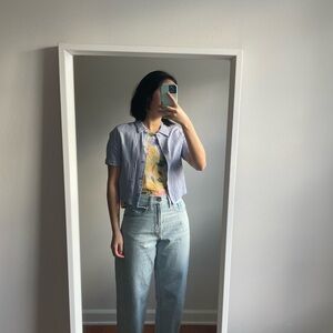 Vintage Eileen Fisher Petite Small Blue Short Sleeved Button Up